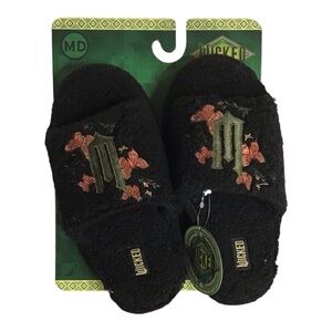 Wicked Women Slippers black/green/pink embroidered butterfly slippers Sz. Med